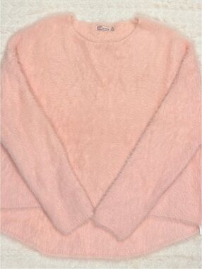Bershka Blush Pink Fuzzy Crewneck Sweater